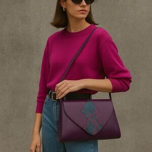 Vintage 80s Genuine Leather Snakeskin Crossbody Clutch Bag OS Purple Multi